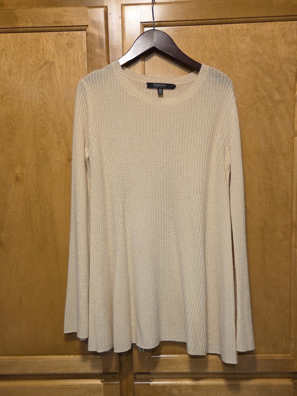 Saks fifth avenue Cashmere Cream Ribbed Long-Sleeve Swing Dress